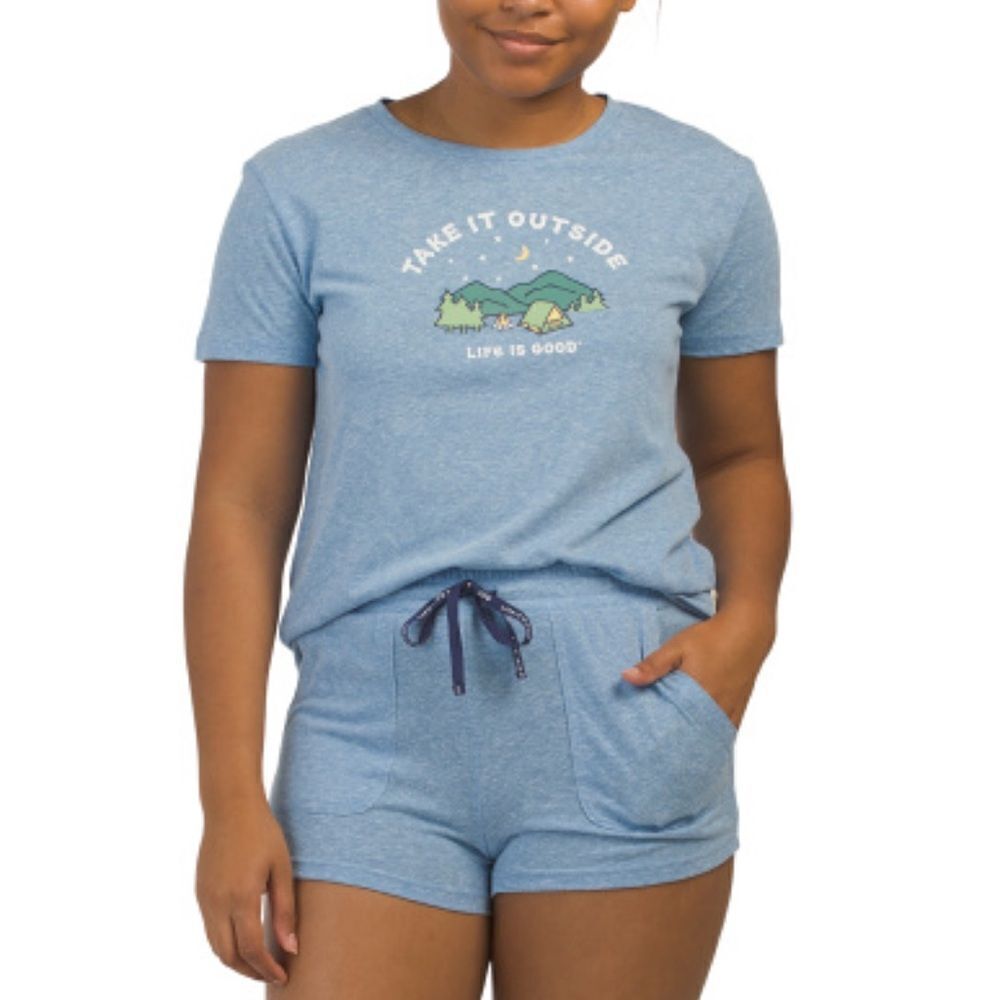 Life is Good TAKE IT OUTSIDE Blue 2 Piece Sleep Shirt & Shorts PJ Set